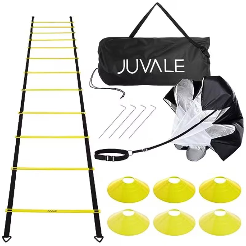 Agility Ladder Workout Equipment with 6 Speed Training Cones And Resistance Parachute Footwork Skills Drill Gear for Football And Soccer 6.1 meter