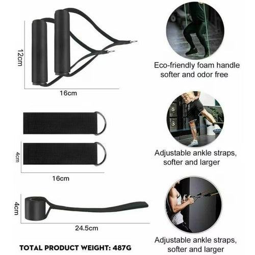 5-In-1 Resistance Band Set, 4.54-45.36 KG Adjustable, with Handles, Ankle Straps, Door Anchor, Carry Bag
